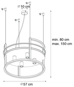 Candeeiro suspenso industrial preto com rack redondo 4 luzes - Cage Rack Industrial