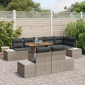 Conjunto de Jantar de Jardim de 9 Peças com Almofadas Cinza Rattan Pol