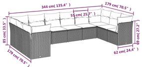 10 pcs conjunto sofás de jardim c/ almofadões vime PE preto