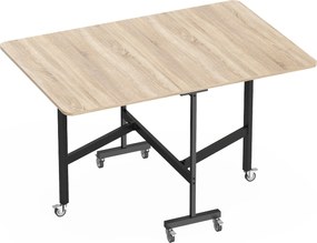 HOMCOM Mesa Dobrável para 4-6 Pessoas com 2 Abas e Rodas com Travão 120x80x73 cm Carvalho | Aosom Portugal