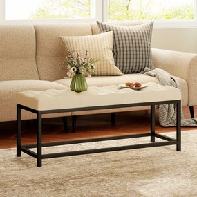 Banco entrada ou ao Pés da Cama Estofado em Veludo 117x40x48 cm Design Capitonê Base de Metal Banco para Quarto Entrada Sala Creme