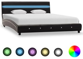 280334 vidaXL Estrutura de cama com LED 140x200 cm couro artificial preto