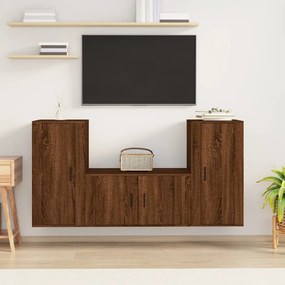 Conjunto de 3 Móveis de Parede para TV Flix - Nogueira - Design Modern