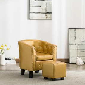 vidaXL Poltrona com apoio de pés couro artificial dourado brilhante