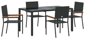 Conjunto de Jantar para Jardim vidaXL de 5 Peças Preto Rattan Poli