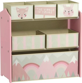 ZONEKIZ Estante para Brinquedos com 6 Caixas de Tecido não Tecido Amovíveis Organizador de Brinquedos 63x30x66 cm Rosa | Aosom Portugal