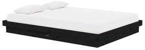 Estrutura de cama casal 135x190 cm madeira maciça preto