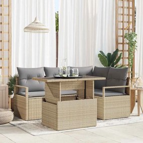 Conjunto de Sofá Jardim vidaXL 5 Peças com Almofadas em Rattan Sintético Bege