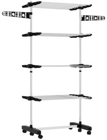 HOMCOM Estendal Vertical Dobrável de 4 Níveis com 6 Rodas 2 Laterais Dobráveis Prateleiras Ajustáveis 142x55x172cm Preto