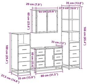 4 pcs Conjunto móveis casa de banho madeira proc. cinza sonoma