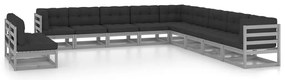 11 pcs conj. lounge jardim c/ almofadões pinho maciço cinzento