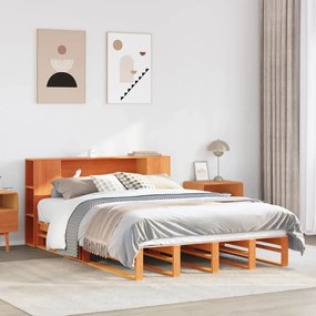 vidaXL Cama com estante sem colchão 140x200 cm madeira maciça