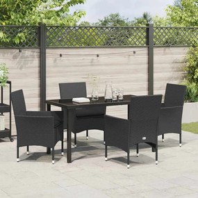 Conjunto de Jantar de Jardim de 5 Peças com Almofadas Pretas em Rattan