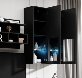 Conjunto de Móveis de Sala Dornelas – 3 m – Preto com LED e Vitrinas e