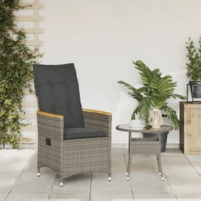 Cadeira de jardim reclinável com almofadões vime PE cinzento