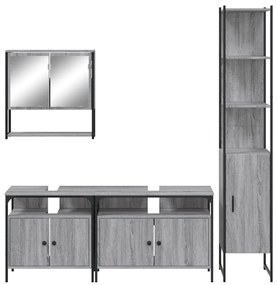 4 pcs Conjunto móveis casa de banho madeira proc. cinza sonoma