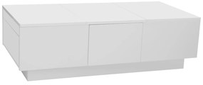Mesa de Centro Branco Brilhante com Estrutura de Armazenamento Push-Pull e Gaveta Dupla,100x50x31cm Branco