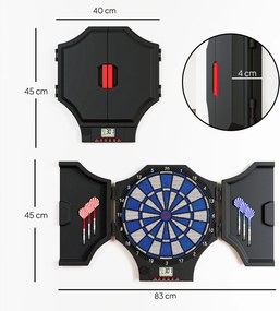 Alvo de dardos eletrónico com tampa, 2 portas, 31 jogos, até 8 jogadores, ecrã LCD, altifalante, preto