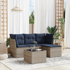 vidaXL 5 pcs conjunto sofás p/ jardim c/ almofadões vime PE cinzento