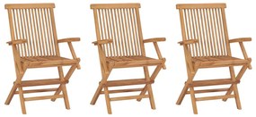 Cadeiras de jardim dobráveis 3 pcs madeira de teca maciça