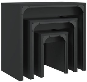 Mesas de centro de encastrar 3 pcs derivados de madeira preto
