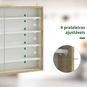 Vitrine de Parede de Madeira com Prateleiras Ajustáveis e 2 Portas Corredeiras de Vidro para Coleções Perfumes 80x9,5x60cm Madeira e Branco