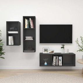 vidaXL 3 pcs conjunto de móveis de TV derivados de madeira cinzento