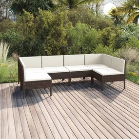 vidaXL 6 pcs conjunto lounge jardim c/ almofadões vime PE castanho