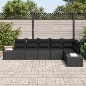 Conjunto de Sofá de Jardim com 6 Peças e Almofadas Preto Rattan Poliet