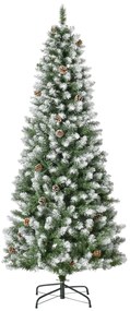 Árvore de Natal Artificial Ø75x180cm com 630 Ramas e 37 Pinhas Folhas de PVC Base Dobrável e Suporte Metálico Decoração de Natal para Interiores Verde