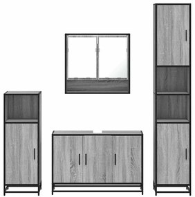 4 pcs Conjunto móveis casa de banho madeira proc. cinza sonoma