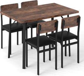 Conjunto de sala de jantar com 5 peças: mesa industrial e 4 cadeiras estofadas com pernas de metal para espaços pequenos Café e Preta
