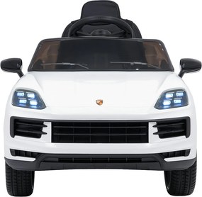 Carro elétrico para Crianças 2 a 5 anos 12V Porsche Cayenne, Rodas de espuma EVA, Controlo Remoto, assento Couro ecológico preto Branco