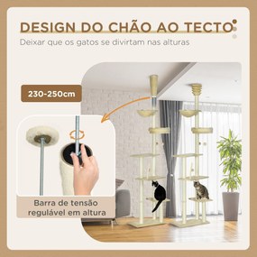 PawHut Arranhador para Gatos do Solo ao Teto de 230-250 cm Arranhador