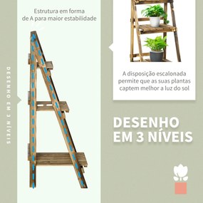 Outsunny Suporte para Plantas de 3 Níveis Prateleira para Plantas Dobrável Suporte para Vasos de Madeira para Interior e Exterior 40x37x93 cm Madeira