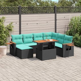 vidaXL 8 pcs conjunto de sofás p/ jardim c/ almofadões vime PE preto