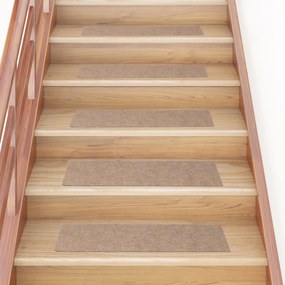 Tapetes escada adesivos retangular 15pcs 76x20cm castanho-claro