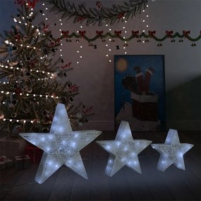 329774 vidaXL Estrelas de Natal com luzes LED 3 pcs ext./int. arame branco