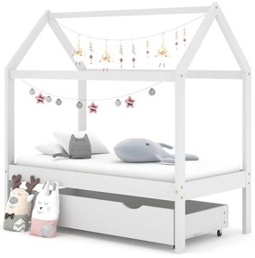 Cama para crianças c/ gaveta 70x140 cm pinho maciço branco