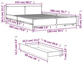 Estrutura de cama c/ gavetas 150x200 cm derivados madeira preto