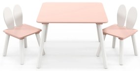 Conjunto de mesa e cadeiras para crianças Mesa quadrada 2 cadeiras desenho coelhos Rosa