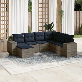 vidaXL 7 pcs conjunto sofás p/ jardim c/ almofadões vime PE cinzento
