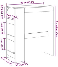 Mesa de bar c/ prateleiras derivados de madeira cinza cimento