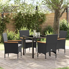 vidaXL Conjunto de Jantar de Jardim 5 Peças com Almofadas em Rattan Sintético Preto