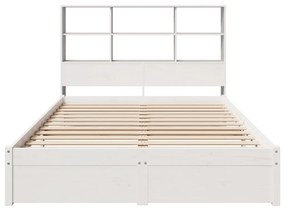 Cama com estante sem colchão 140x190 cm pinho maciço branco