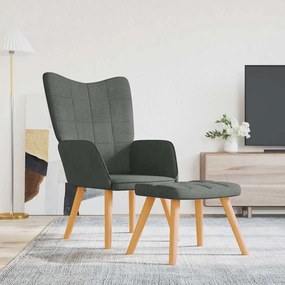 vidaXL Cadeira de descanso com banco tecido cinzento-escuro