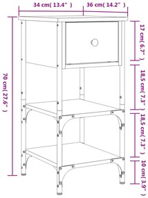 Mesa cabeceira 34x36x70 cm derivados madeira carvalho fumado