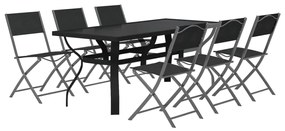 7 pcs conjunto de jantar para jardim cinzento e preto