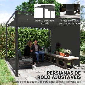 Pérgola de Jardim de Alumínio 3x3 m com Teto Retrátil e Lateral Enrolável UPF30+ Pérgola para Exterior Cinza