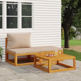 vidaXL 3 pcs conjunto lounge de jardim c/ almofadões acácia maciça